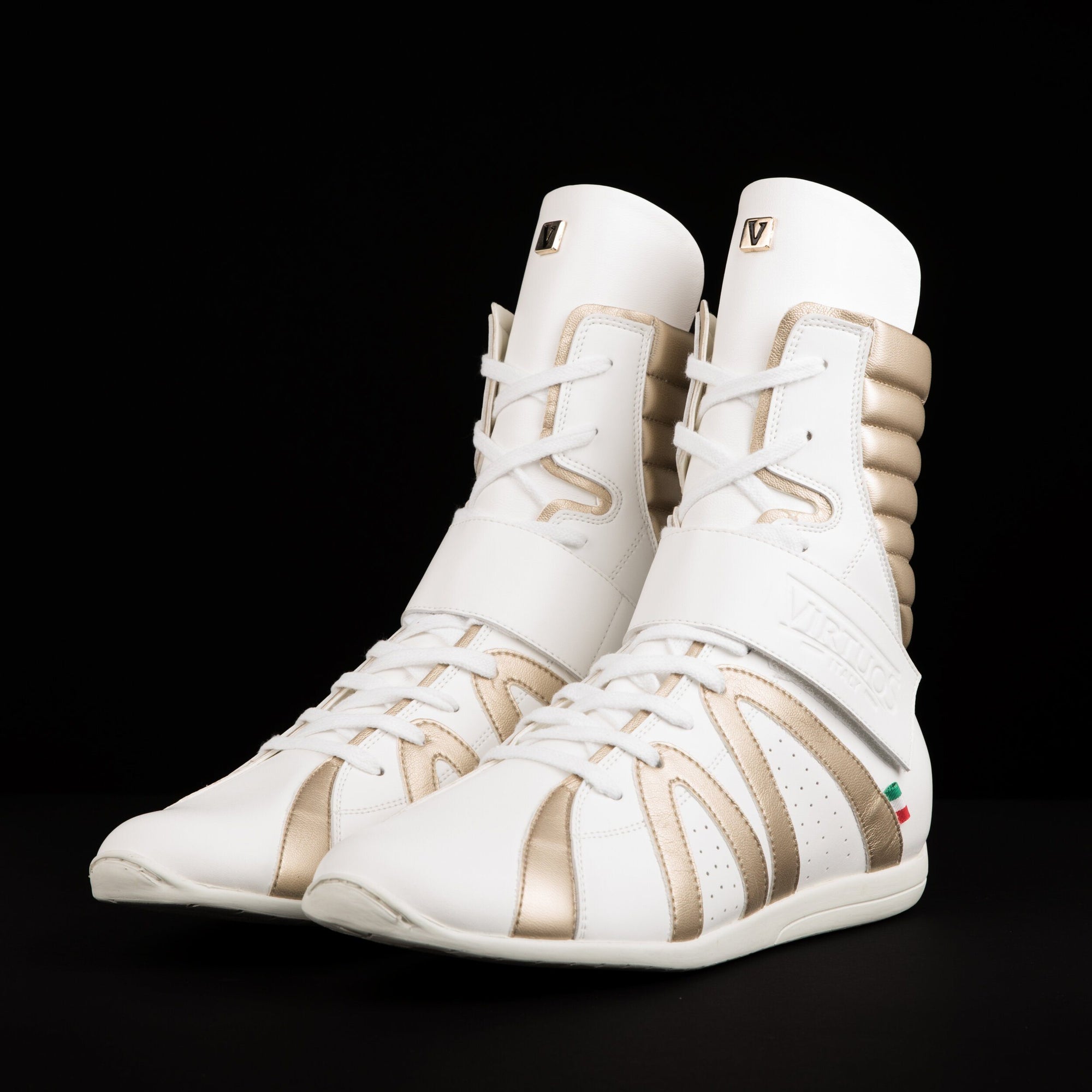 White High Top Boxing Shoes Italian Design Free Shipping USA Virtuosboxing
