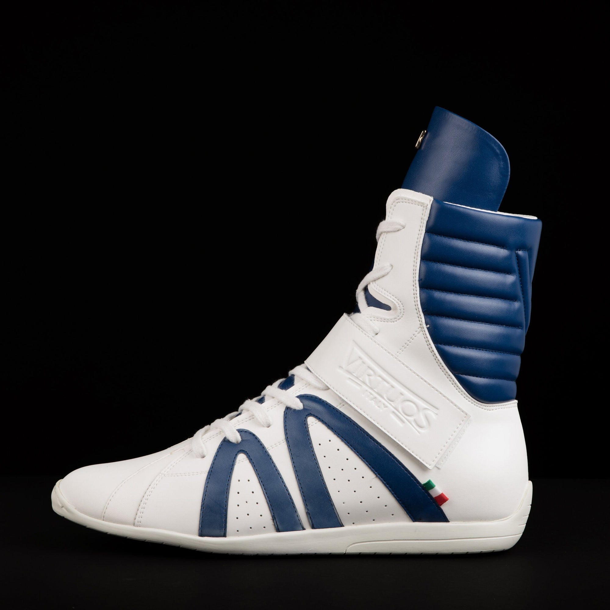 unisex white and blue high top boxing shoes