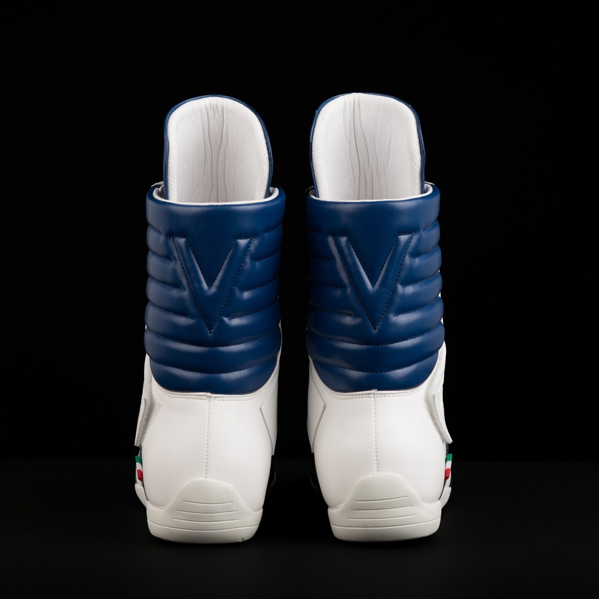 italian boxing gear white and blue high top boxing shoes