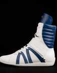 unisex white and blue high top boxing shoes